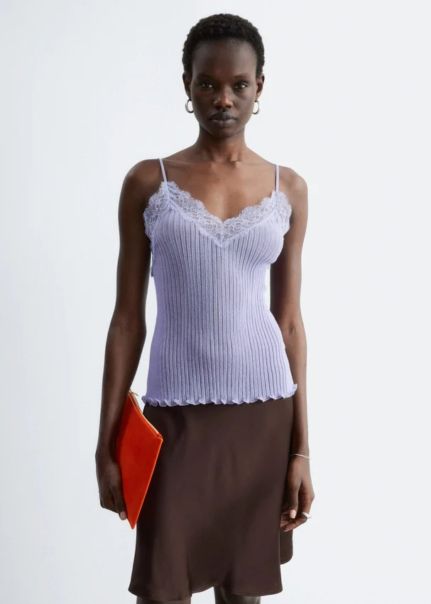 Camisole aus Rippstrick mit Spitze Camisole aus Rippstrick mit Spitze