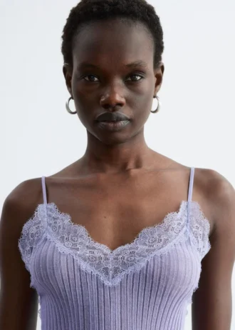 Camisole aus Rippstrick mit Spitze