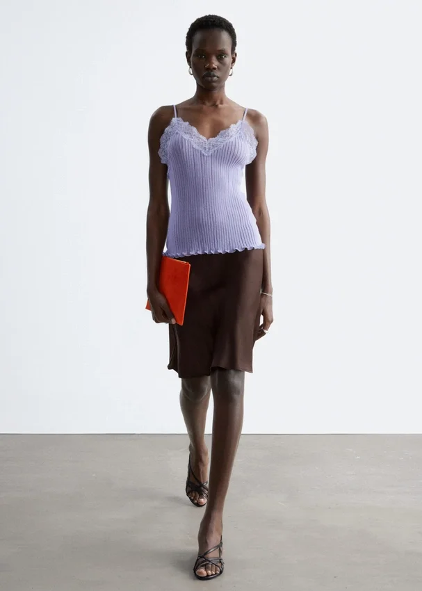 Camisole aus Rippstrick mit Spitze Camisole aus Rippstrick mit Spitze