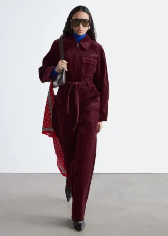 Cord-Jumpsuit mit Gürtel