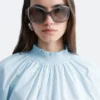 Geraffte Bluse mit Stehkragen Geraffte Bluse mit Stehkragen