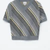 Gestreiftes Woll-T-Shirt mit V-Ausschnitt