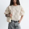 Jacquard-Bluse mit Ballonärmeln Jacquard-Bluse mit Ballonärmeln