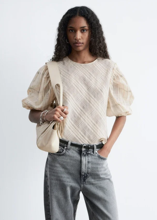 Jacquard-Bluse mit Ballonärmeln Jacquard-Bluse mit Ballonärmeln