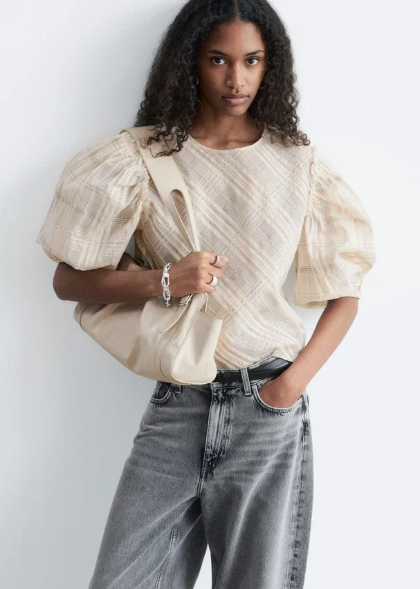 Jacquard-Bluse mit Ballonärmeln Jacquard-Bluse mit Ballonärmeln
