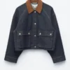 Kurze Jeansjacke mit Cordkragen Kurze Jeansjacke mit Cordkragen