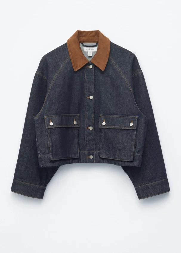 Kurze Jeansjacke mit Cordkragen Kurze Jeansjacke mit Cordkragen