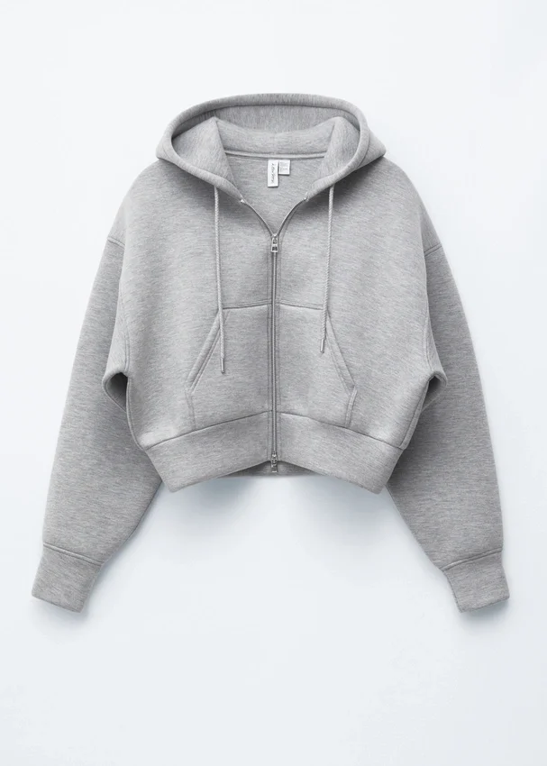 Kurzer Scuba-Hoodie mit Reißverschluss Kurzer Scuba-Hoodie mit Reißverschluss