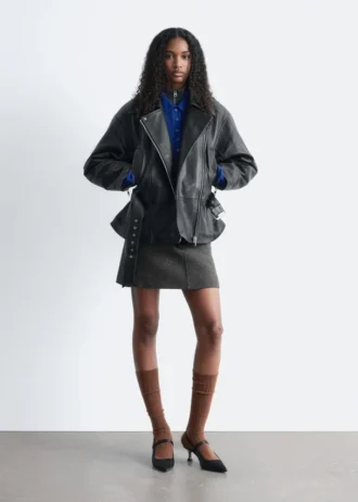 Leder-Bikerjacke mit Gürtel