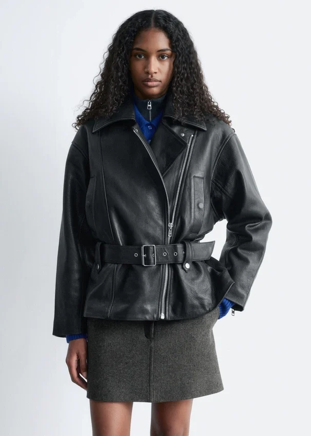 Leder-Bikerjacke mit Gürtel Leder-Bikerjacke mit Gürtel