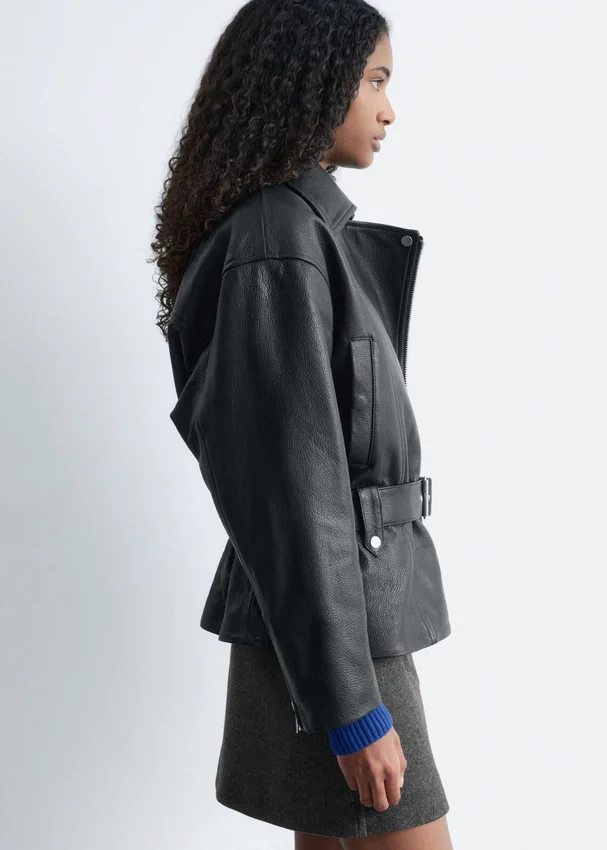 Leder-Bikerjacke mit Gürtel Leder-Bikerjacke mit Gürtel
