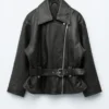Leder-Bikerjacke mit Gürtel Leder-Bikerjacke mit Gürtel