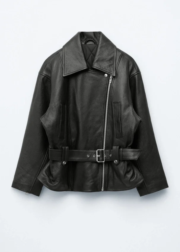 Leder-Bikerjacke mit Gürtel Leder-Bikerjacke mit Gürtel