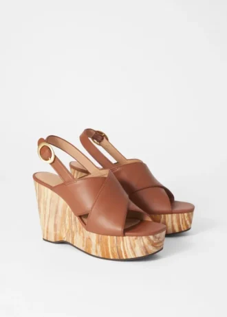 Leder-Sandalen mit Keilabsatz