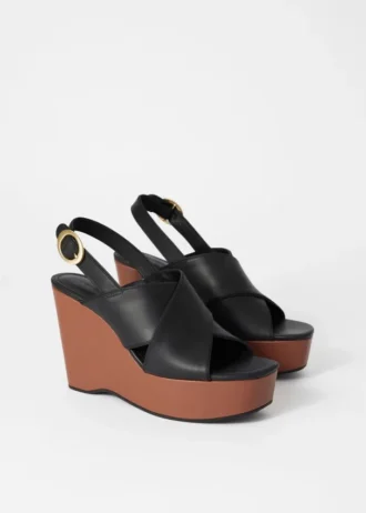 Leder-Sandalen mit Keilabsatz