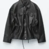 Lederjacke mit Kordelzug in der Taille
