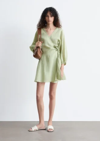 Leinen-Wickel-Minikleid