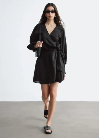 Leinen-Wickel-Minikleid Leinen-Wickel-Minikleid