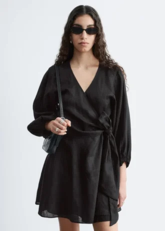 Leinen-Wickel-Minikleid Leinen-Wickel-Minikleid