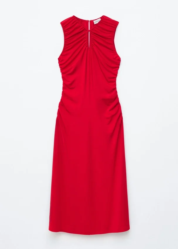 Midikleid mit gerafftem Schlüssellochausschnitt Midikleid mit gerafftem Schlüssellochausschnitt