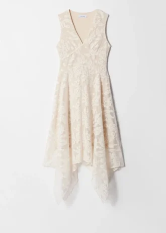 Midikleid mit V-Ausschnitt und Spitze