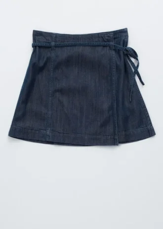Minirock aus Denim mit Bindeband