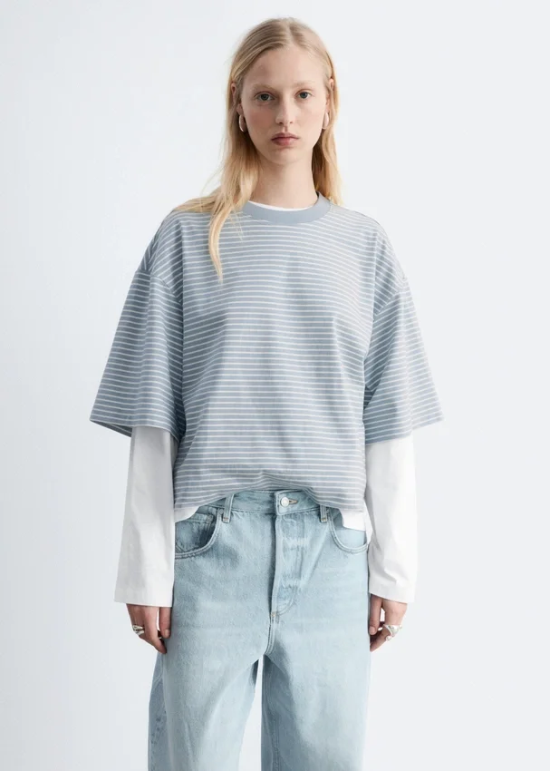 Oversized-T-Shirt aus Baumwolle mit Streifenmuster Oversized-T-Shirt aus Baumwolle mit Streifenmuster