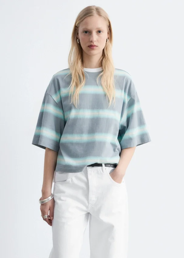 Oversized-T-Shirt aus Baumwolle mit Streifenmuster Oversized-T-Shirt aus Baumwolle mit Streifenmuster