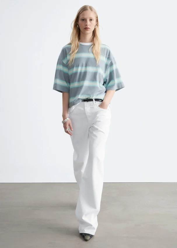 Oversized-T-Shirt aus Baumwolle mit Streifenmuster Oversized-T-Shirt aus Baumwolle mit Streifenmuster
