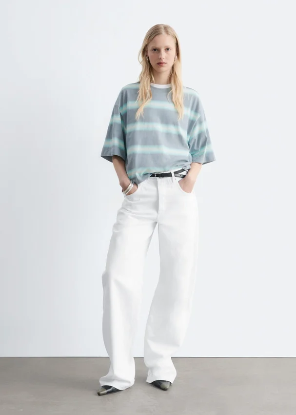 Oversized-T-Shirt aus Baumwolle mit Streifenmuster Oversized-T-Shirt aus Baumwolle mit Streifenmuster