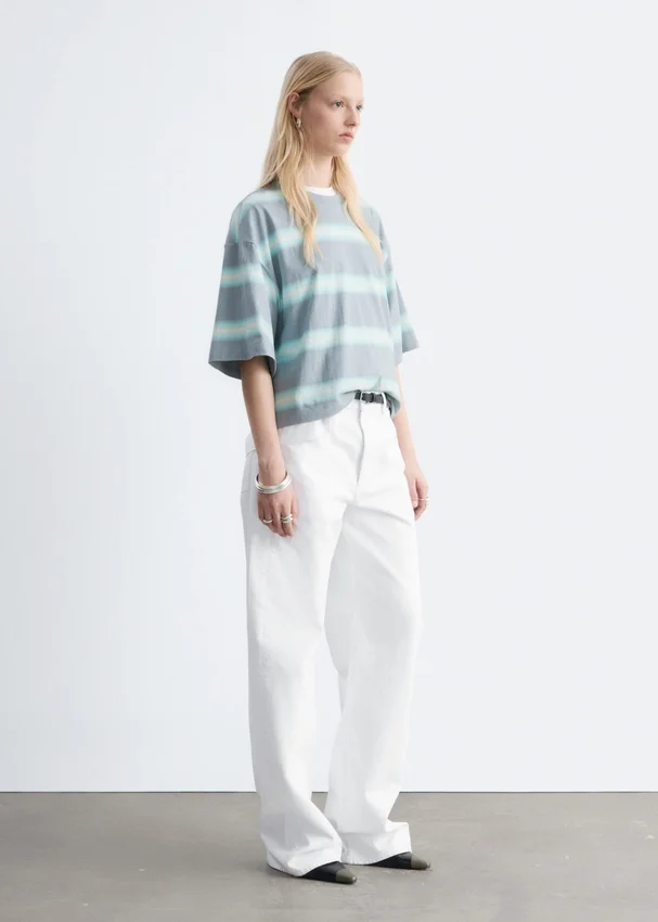 Oversized-T-Shirt aus Baumwolle mit Streifenmuster Oversized-T-Shirt aus Baumwolle mit Streifenmuster