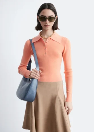 Polo-Shirt aus Merinowolle mit Rippstrick