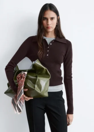 Polo-Shirt aus Merinowolle mit Rippstrick