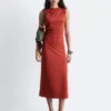 Ärmelloses, drapiertes Midikleid