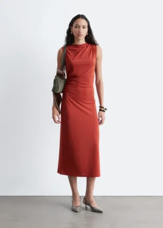 Ärmelloses, drapiertes Midikleid
