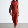 Ärmelloses, drapiertes Midikleid