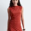 Ärmelloses, drapiertes Midikleid