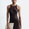 Ärmelloses Midikleid aus Satin