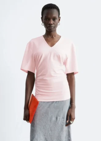 T-Shirt mit gerafftem V-Ausschnitt