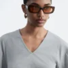 T-Shirt mit gerafftem V-Ausschnitt T-Shirt mit gerafftem V-Ausschnitt