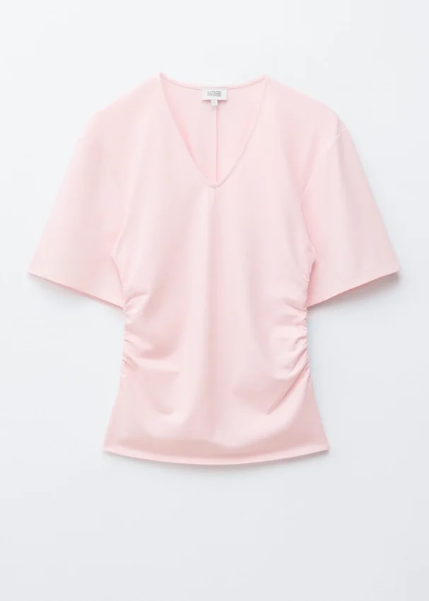 T-Shirt mit gerafftem V-Ausschnitt T-Shirt mit gerafftem V-Ausschnitt