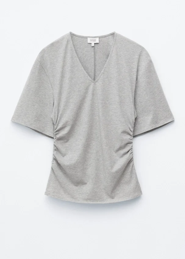 T-Shirt mit gerafftem V-Ausschnitt T-Shirt mit gerafftem V-Ausschnitt