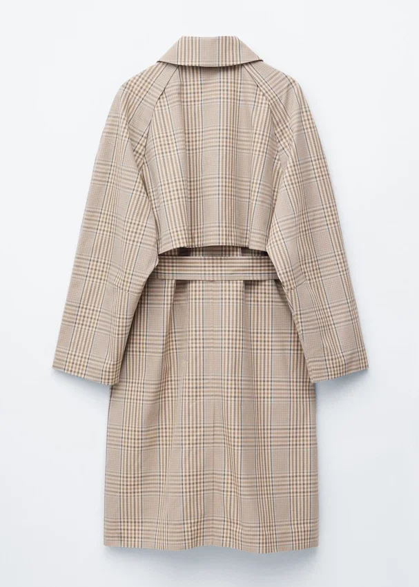 Trenchcoat mit kariertem Muster und Schnallengürtel Trenchcoat mit kariertem Muster und Schnallengürtel